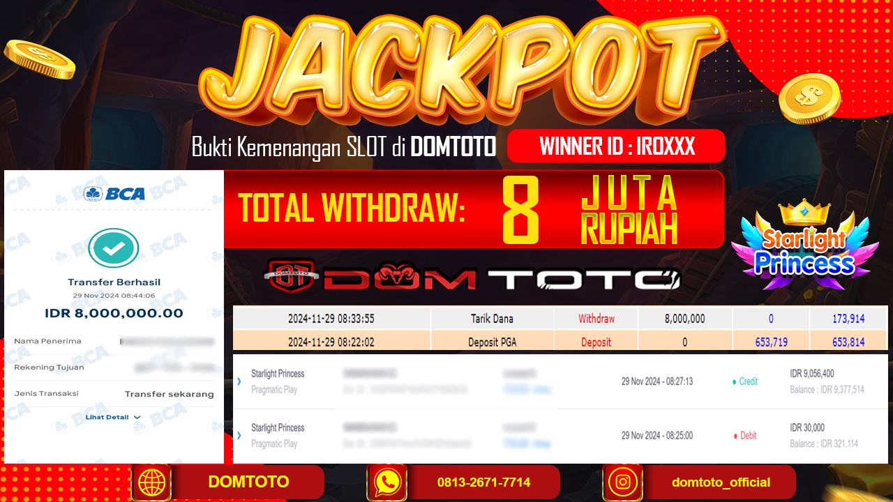 JACKPOT  SLOT STARLIGHT PRINCESS 29 NOVEMBER 2024